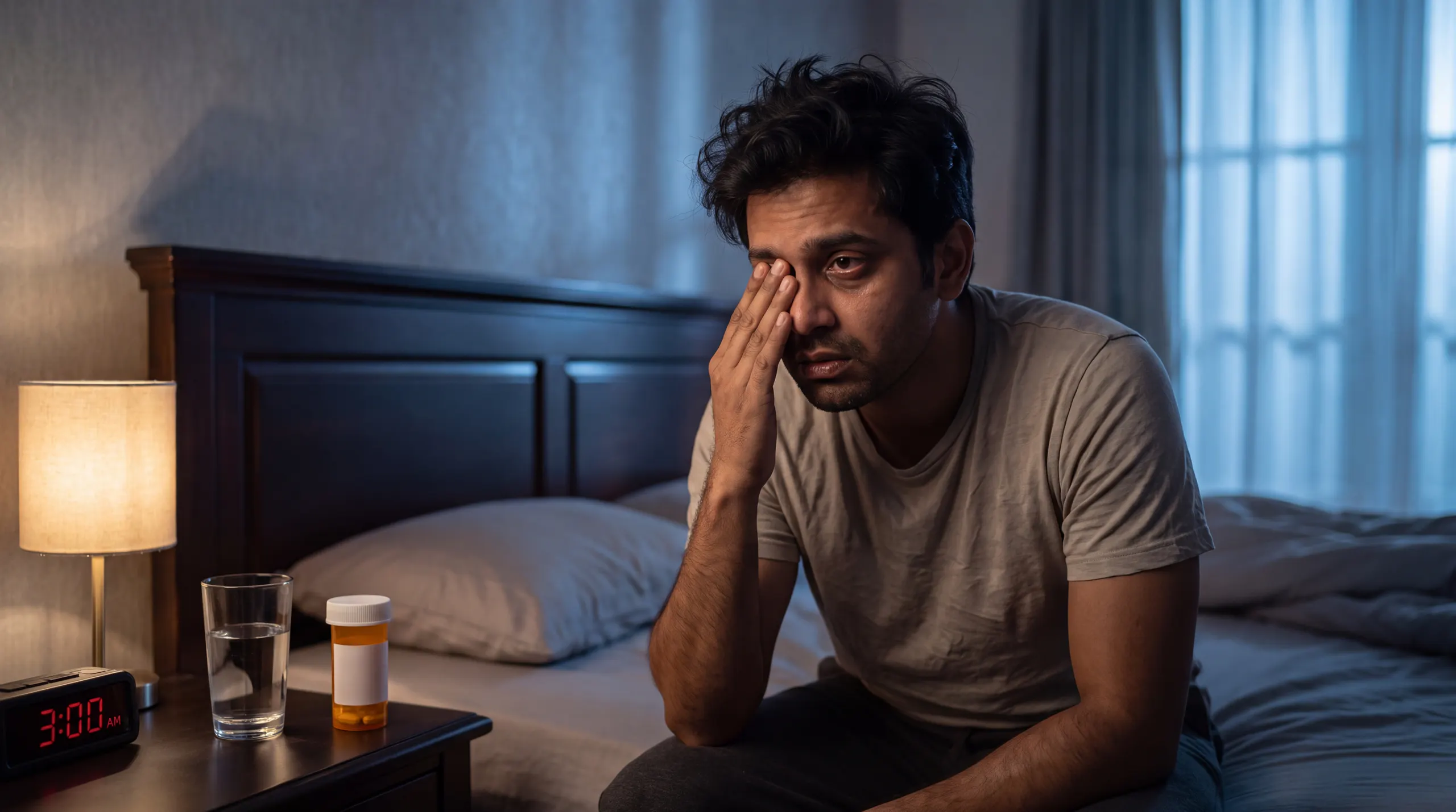 man sitting awake at night