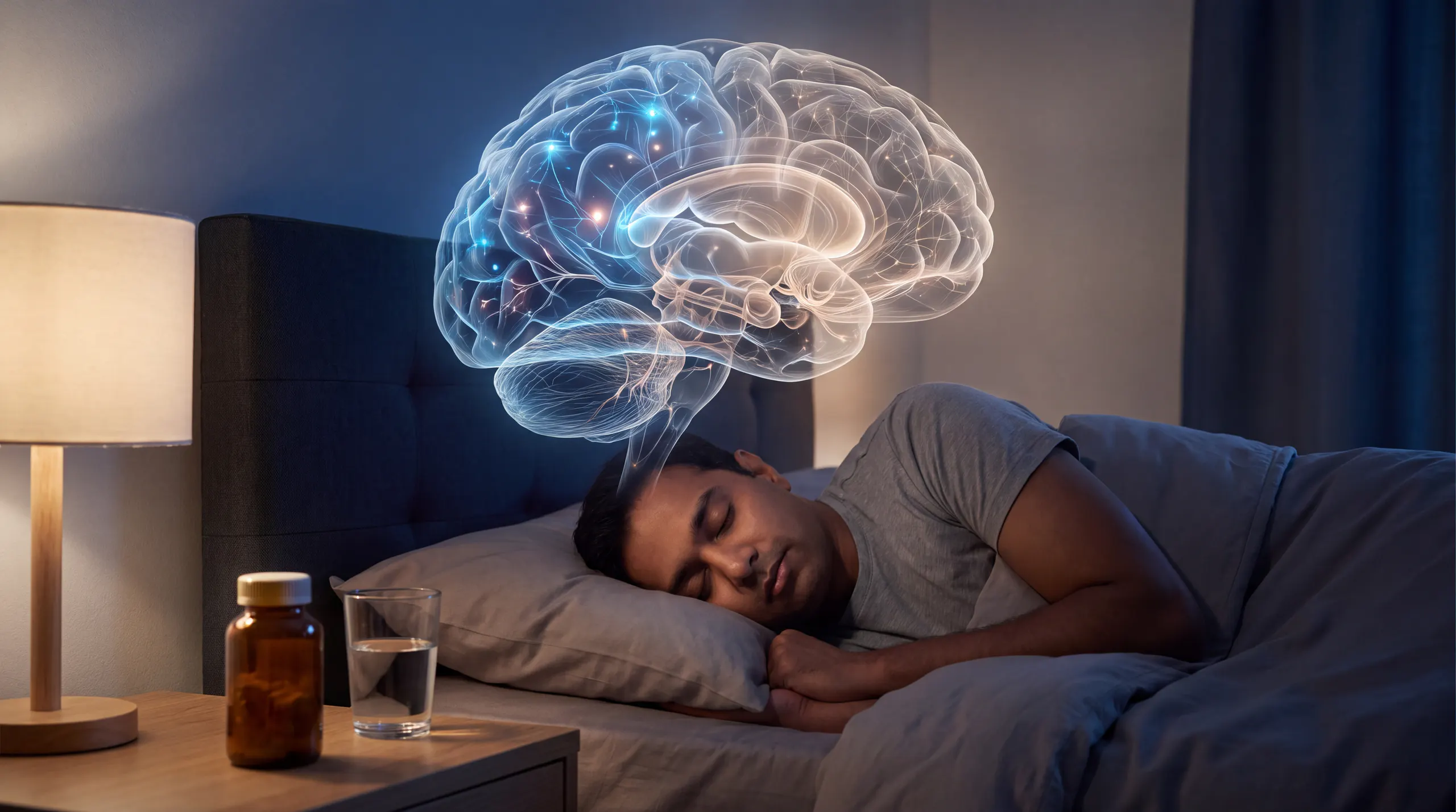 man sleeping with brain visualize