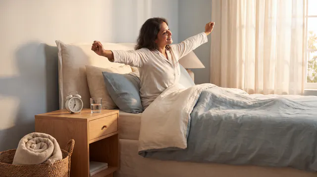 adult waking naturally in bed